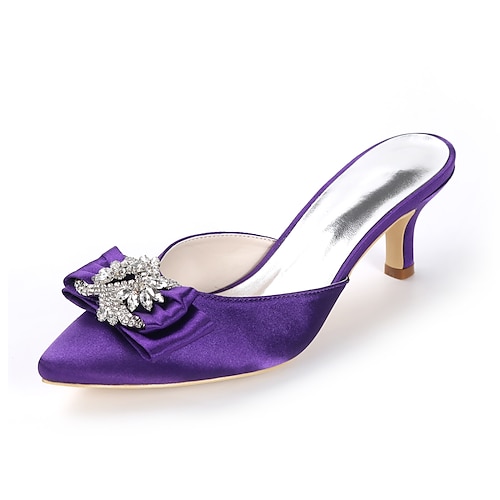 

Women's Wedding Shoes Wedding Sandals Bridal Shoes Rhinestone Bowknot Kitten Heel Pointed Toe Satin Loafer Solid Colored Dark Purple Champagne Dark Blue