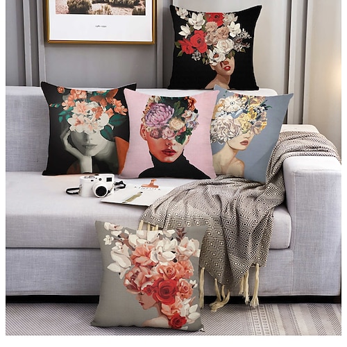 

Double Side Cushion Cover 5PCS Soft Decorative Square Throw Pillow Cover Cushion Case Pillowcase for Sofa Bedroom Superior Quality Machine Washable Outdoor Cushion for Sofa Couch Bed Chair