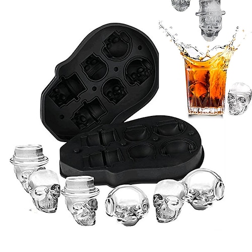 

6 Cavities Ice Cube Maker DIY Creative Silica Gel Skull Shape Tray Mold Home Bar Party Cool Whiskey Wine Ice Cream Bar Tool