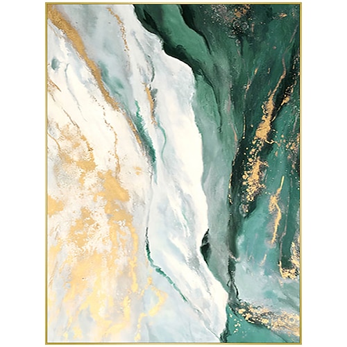 

Oil Painting Handmade Hand Painted Wall Art Contemporary Minimalist Green and Golden Abstract Home Decoration Decor Rolled Canvas No Frame Unstretched