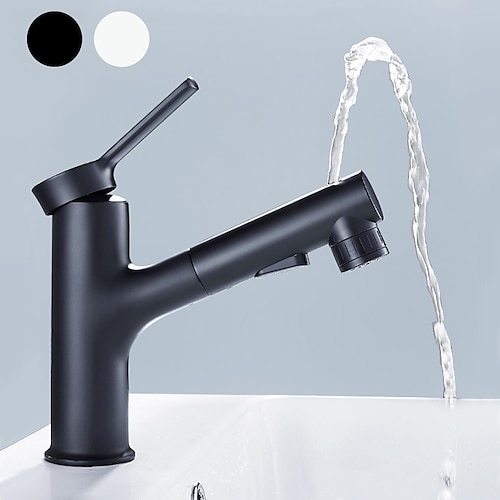 

Bathroom Sink Faucet - Pull out / Pullout Spray Electroplated / Painted Finishes Centerset Single Handle Two HolesBath Taps / Brass