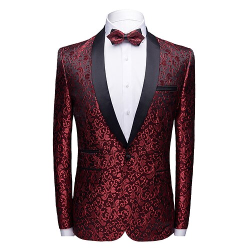 

Men's Blazer Floral Slim Acrylic / Cotton Men's Suit Wine / Royal Blue / White - Shirt Collar