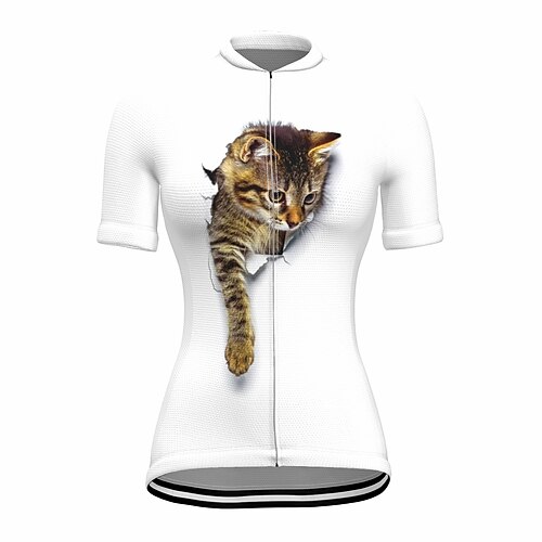 

21Grams Women's Cycling Jersey Short Sleeve Bike Jersey Top with 3 Rear Pockets Mountain Bike MTB Road Bike Cycling Fast Dry Breathable Quick Dry Moisture Wicking White Cat 3D Polyester Spandex Sports
