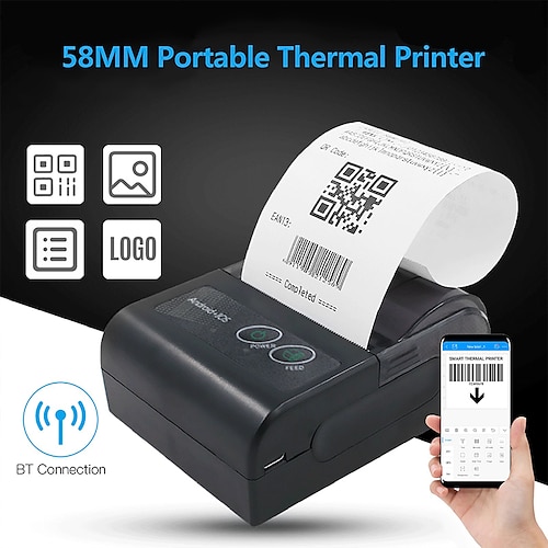 

58mm Mini Portable Thermal Printer Wireless Lable Receipt Printer USB BT Connection Support ESC/POS for Supermarket Store