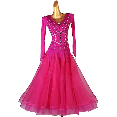 

Ballroom Dance Dress Crystals / Rhinestones Women's Performance Long Sleeve Spandex Organza