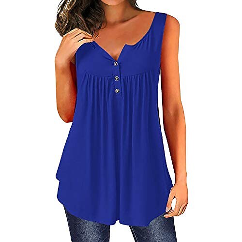

Summer Tops For Women,Women's Crewneck Basic Tank Tops Casual Loose Sleeveless Color Block Shirts Blue