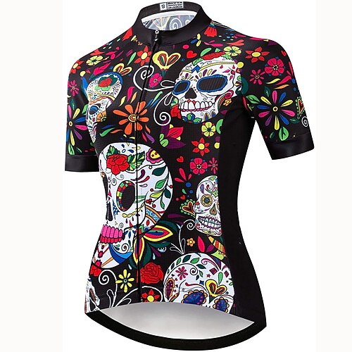 

21Grams Women's Cycling Jersey Short Sleeve Bike Jersey Top with 3 Rear Pockets Mountain Bike MTB Road Bike Cycling Fast Dry Breathable Quick Dry Moisture Wicking Brown Skull Sugar Skull Floral