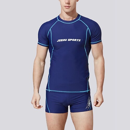 

Men's Rashguard Swimsuit UV Sun Protection UPF50 Breathable Short Sleeve Swimwear Bathing Suit 2 Piece Swimming Surfing Stripes Summer / Stretchy / Quick Dry / Quick Dry