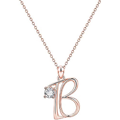 

foviupet 26 capital letter necklaces with rhinestone for women,fashion lightweight rose gold english letter a-z pendant, chain pendant jewelry gift for women girl (initial necklaces b)