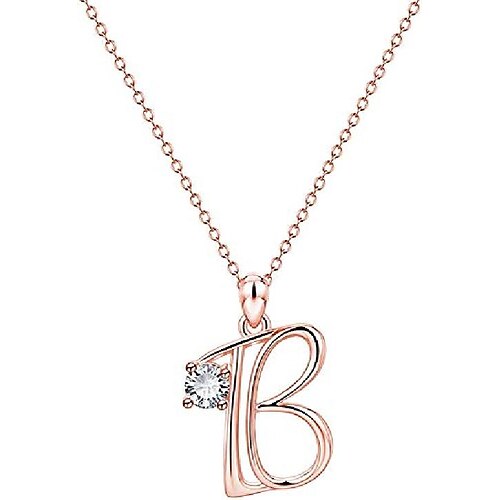 

foviupet 26 capital letter necklaces with rhinestone for women,fashion lightweight rose gold english letter a-z pendant, chain pendant jewelry gift for women girl (initial necklaces b)