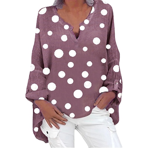 

Women's Plus Size Tops Blouse Shirt Polka Dot Long Sleeve V Neck Basic Formal Causal Daily Polyester Fall Winter Purple White