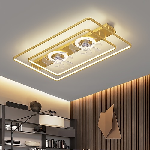 

LED Ceiling Fan Light Rectangle Square Dimmable Light Black Gold Aluminum Artistic Style Vintage Style Modern Style 90cm 106cm Painted Finishes LED Nordic Style 220-240V 110-120V
