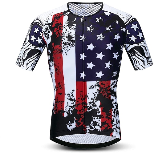 

21Grams Men's Cycling Jersey Short Sleeve Bike Top with 3 Rear Pockets Mountain Bike MTB Road Bike Cycling Breathable Quick Dry Moisture Wicking Reflective Strips Red National Flag Polyester Spandex