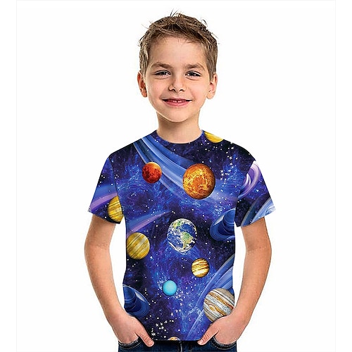 

Børn Drenge T-shirt Grafisk 3D-udskrivning Kortærmet Aktiv 4-12 år Sommer Blå