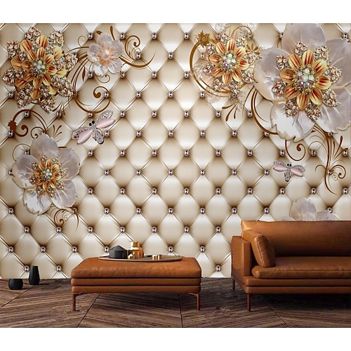 

Mural Wallpaper Wall Sticker Covering Print Peel and Stick Removable Faux 3D Jewelry Floral Canvas Home Décor