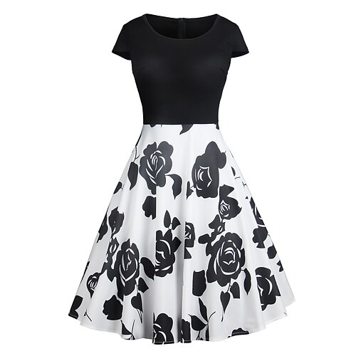

Audrey Hepburn 1950s Cocktail Dress Vintage Dress Spring Summer A Line Dress Tea Dress Prom Dress Women's Adults' Costume Vintage Cosplay Party Prom Daily Wear Short Sleeve Round Neck Knee Length