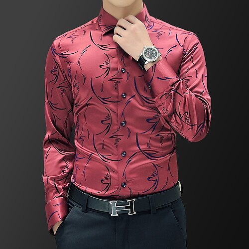 

Men's Business Shirt Regular Fit Long Sleeve Turndown Graphic Cotton Blend Blue Red 2022