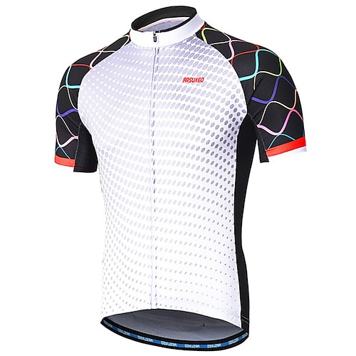 

Arsuxeo Men's Cycling Jersey Short Sleeve Bike Jersey with 3 Rear Pockets Mountain Bike MTB Road Bike Cycling Sunscreen Breathability Reflective Strips Back Pocket White Navy Blue Polyester Sports