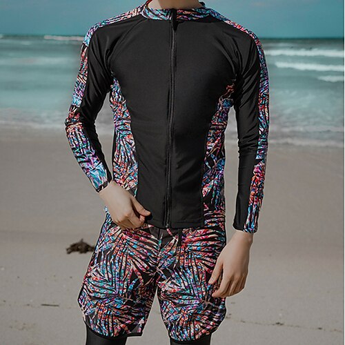 

Men's Rash guard Swimsuit UV Sun Protection UPF50 Breathable Long Sleeve Diving Suit Swimsuit 3-Piece Swimming Diving Surfing Water Sports Floral Spring Summer Autumn / Fall / Stretchy / Quick Dry