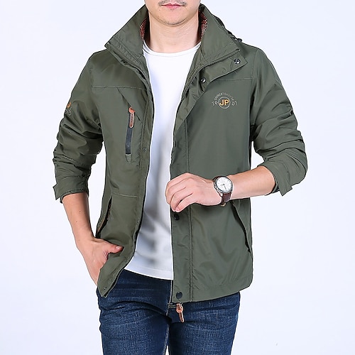 

Men's Windbreaker Hiking Jacket Hoodie Jacket Outdoor Quick Dry Lightweight Breathable Sweat wicking Outerwear Coat Top Hunting Fishing Climbing khaki Army Green Dark Blue / Camping / Hiking / Caving