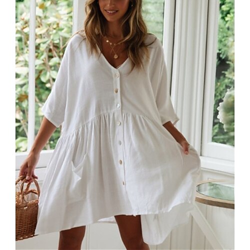 

Women's Swimwear Beach Top Normal Swimsuit Pocket Button Solid Color White Black Bathing Suits Modern Elegant / Summer / Micro-elastic / New