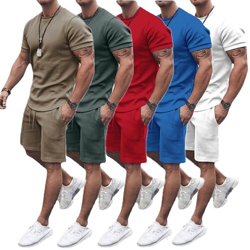 

Men's Tracksuit Workout Outfits Running T-Shirt With Shorts Street Casual 2pcs Summer Short Sleeve Quick Dry Moisture Wicking Breathable Fitness Running Active Training Jogging Training Sportswear