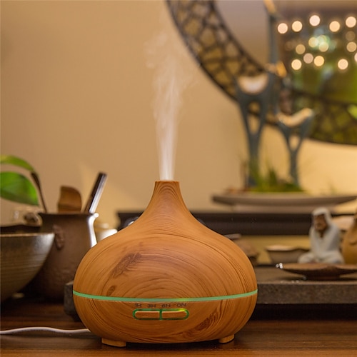 

Aromatherapy Essential Oil Diffuser Wood Grain 550ml Remote Control Ultrasonic Air Humidifier Cool Mister with 7 Color LED Light
