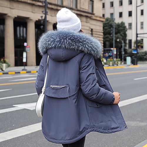 

Women's Coat Parka Hoodie Jacket Valentine's Day Casual Daily Winter Fall Long Coat Regular Fit Thermal Warm Windproof Warm Casual Jacket Long Sleeve Solid Color Full Zip Creamy-white ArmyGreen grey