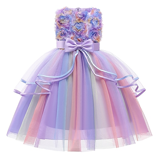 

Bambino Da ragazza Vestito da festa Color Block Fiore decorativo Vestito da festa Medio Vestito Prestazioni Cotone Girocollo Senza maniche Da principessa Vestito 3-10 anni Primavera Rosa Blu Viola