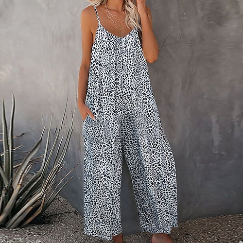 

Women's Romper Print Solid Color Casual Loose Fit Sleeveless Green Dark Gray Red S M L Spring