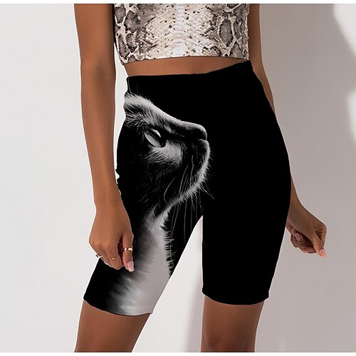 

Women's Biker Shorts Black Mid Waist Sports Stylish Athleisure Beach Fitness Print Stretchy Knee Length Breathable Animal S M L XL XXL / Skinny