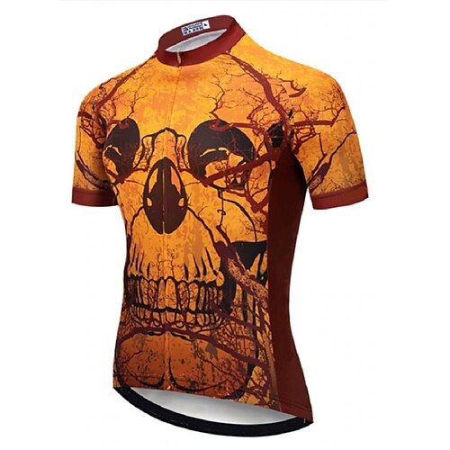 

21Grams Men's Cycling Jersey Short Sleeve Bike Jersey Top with 3 Rear Pockets Mountain Bike MTB Road Bike Cycling Breathable Quick Dry Moisture Wicking Soft Orange Skull Sugar Skull Polyester Spandex