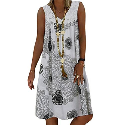 

Women's Shift Dress Knee Length Dress Green White Gray Sleeveless Print Geometric Print Spring Summer V Neck Casual 2022 S M L XL XXL 3XL 4XL 5XL / Loose