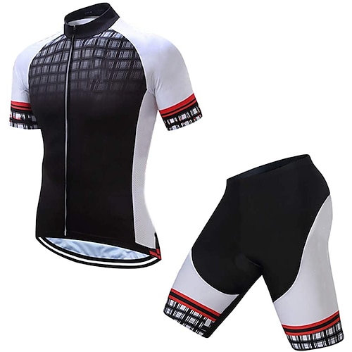 

21Grams Men's Cycling Jersey with Shorts Short Sleeve Mountain Bike MTB Road Bike Cycling Black White Bike Clothing Suit 3D Pad Breathable Quick Dry Moisture Wicking Reflective Strips Polyester