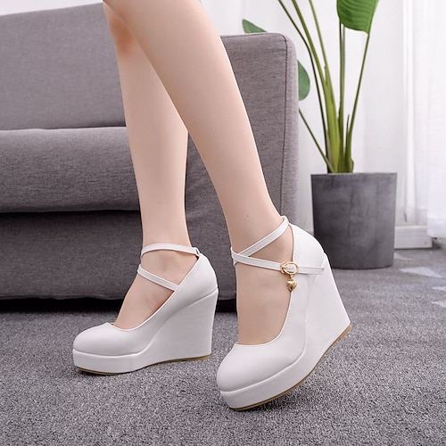 

Women's Heels Daily Platform Wedge Wedge Heel Closed Toe Faux Leather Loafer Solid Colored Black White