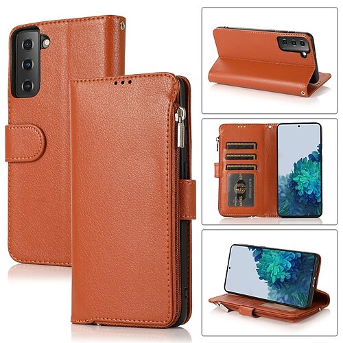 

Zipper Wallet Leather Phone Case For Samsung Galaxy S21 Plus S21 Ultra S20 Plus A52 A72 A51 A71 A42 Note 20 Ultra Flip Folio Card Holder Kickstand Shockproof Protection Case With Lanyard
