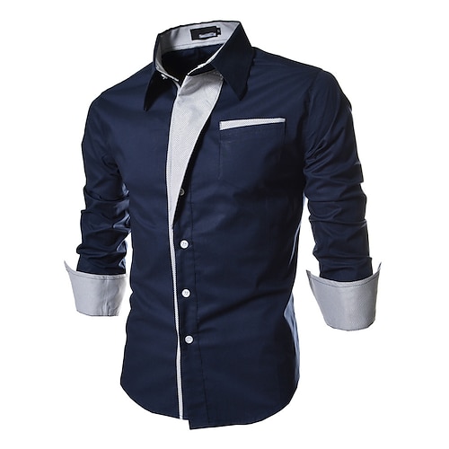 

Men's Shirt Dress Shirt Solid Colored Collar Spread Collar Navy Blue Red White Black Plus Size Daily Work Clothing Apparel Cotton Casual / Long Sleeve / Spring / Fall / Long Sleeve / Slim