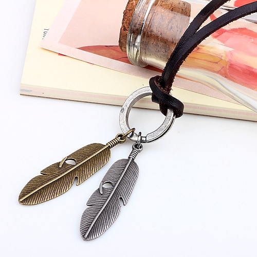 

cowhide feather necklace leather rope pendant necklace