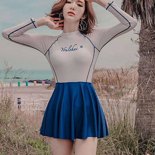 

Women's Rashguard Swimsuit Nylon Spandex Swimwear Bathing Suit UV Sun Protection UPF50 Breathable Stretchy Long Sleeve Swimming Surfing Patchwork Autumn / Fall Spring Summer / Quick Dry / Quick Dry