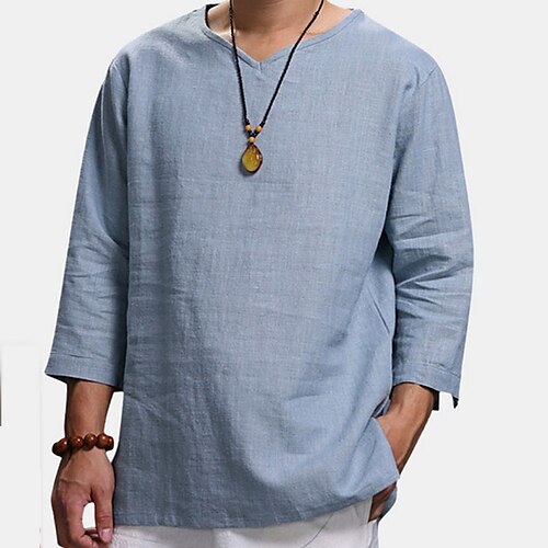 

Men's Shirt Solid Colored V Neck Light Blue White Black Casual Daily Long Sleeve Clothing Apparel Cotton Fashion Casual Breathable Comfortable