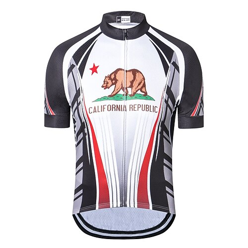 

21Grams Men's Cycling Jersey Short Sleeve Bike Jersey Top with 3 Rear Pockets Mountain Bike MTB Road Bike Cycling Breathable Quick Dry Moisture Wicking Soft Black White Bear California Republic