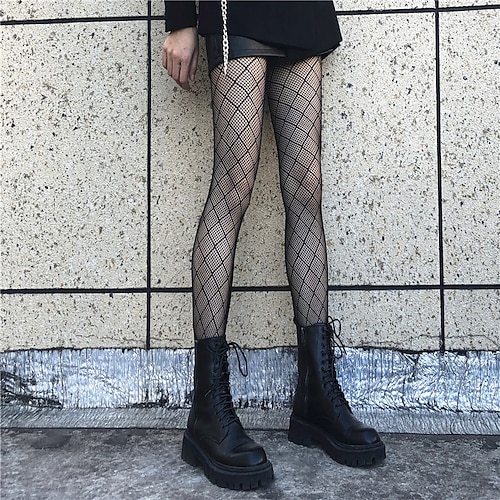 

Women's 1 Pair Stockings Pantyhose Nylon Plaid Checkered Sexy Lady Fashion Party Sports & Outdoor Thin Spring, Fall, Winter, Summer Black