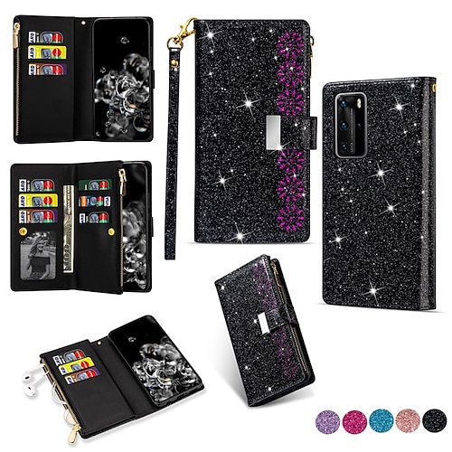 

Glitter Bling PU Leather Phone Case For Huawei P40 Pro P40 lite P30 Pro P30 Lite P20 Pro Mate 20 lite P Smart Y7 Y6 Kickstand Shockproof Multiple Cards Slots Zipper Wallet Full Body Protective Cover