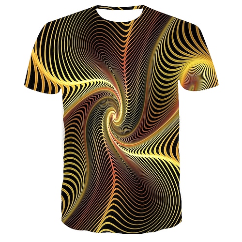 

Men's T shirt Tee Shirt Graphic Abstract 3D Round Neck Yellow 3D Print Daily Short Sleeve Print Clothing Apparel Basic Designer Big and Tall