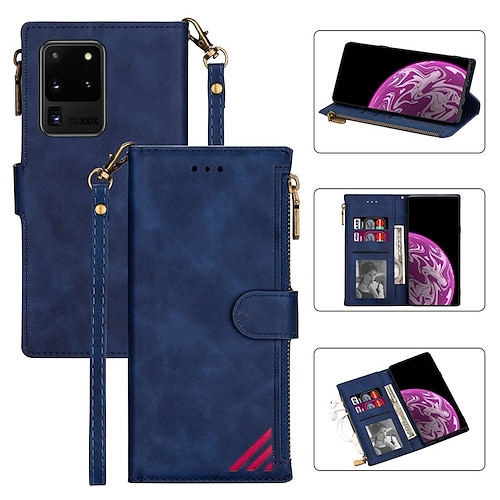 

Zipper Wallet Phone Case For Samsung Galaxy S22 S21 S20 Plus Ultra A72 A52 A42 A32 PU Leather Magnetic Flip Folio Full Body Protective Cover with Card Slots Kickstand