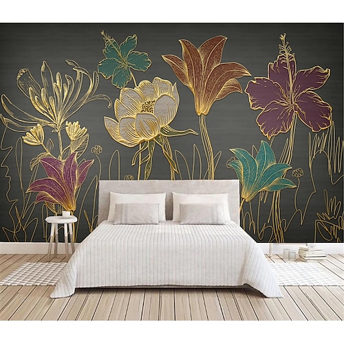 

Mural Wallpaper Wall Sticker Covering Print Adhesive Required Gold Floral Flower Canvas Home Décor