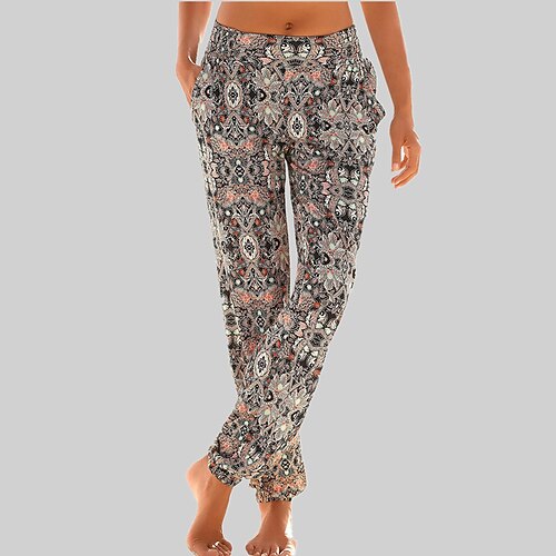 

Women's Pants Trousers Pink Rainbow Mid Waist Boho Daily Going out Print Soft Graphic S M L XL XXL