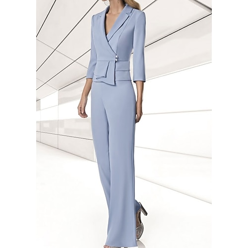 

Spezzato Pantalone Abito da cerimonia per signora Elegante A V Lungo Chiffon elasticizzato Manica a 3/4 Stola inclusa con Bottoni 2023