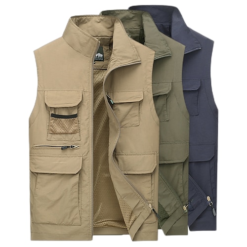 

Men's Fishing Vest Hiking Vest Work Vest Sleeveless Vest / Gilet Jacket Top Outdoor Breathable Quick Dry Lightweight Sweat wicking Summer Military color Blue khaki Hunting Fishing Climbing