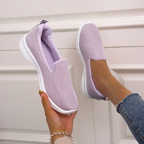 

Women's Loafers & Slip-Ons Slip-Ons Wedge Heel Round Toe Sporty Elastic Fabric Loafer Solid Colored Black Rosy Pink Blue